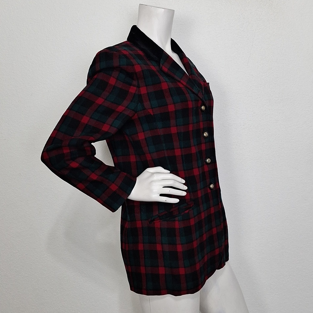 Pendleton Vintage Black Red Green 100% Virgin Wool Academia Plaid Blazer Size 12 - Picture 10 of 15